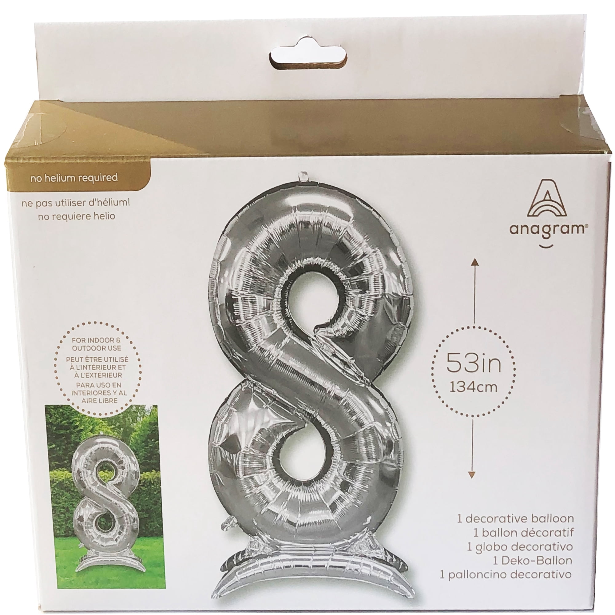 53 inch Stand-Up Numberz 8 - Silver (Air-Fill Only) Foil Mylar Balloon - Party Supplies Decorations