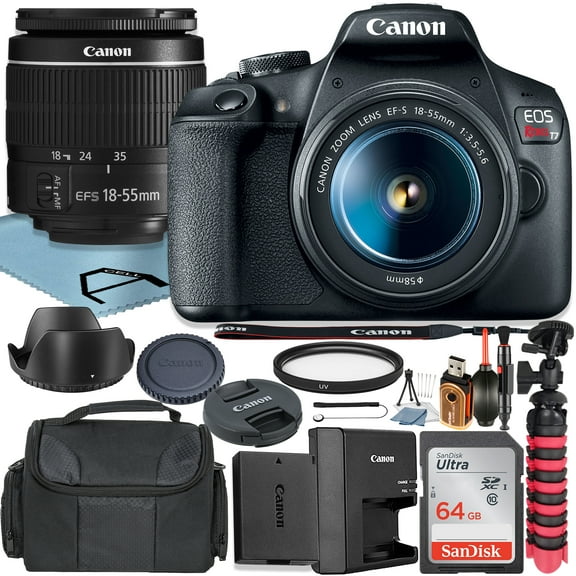 Canon EOS Rebel T7 DSLR Camera 24.1MP with 18-55mm Lens   SanDisk 64GB Memory Card   Case   Tripod   UV Filter   A-Cell Accessory Bundle (International Version)