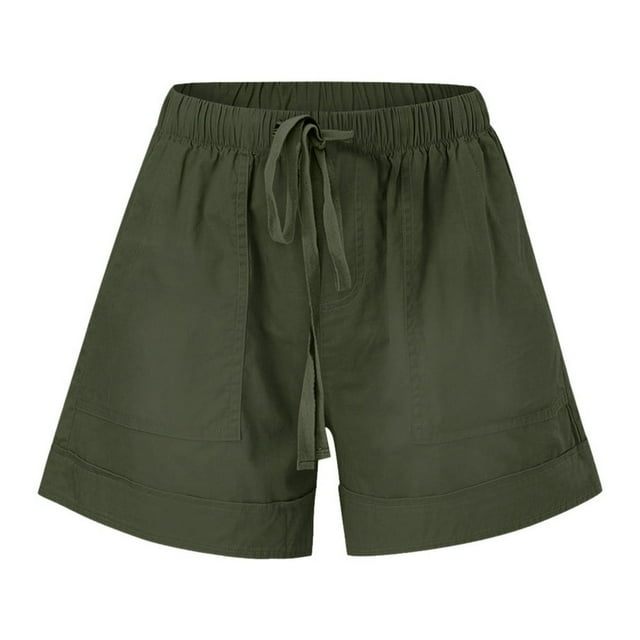 DEELLEEO Womens Comfy Drawstring Splice Casual Elastic Waist Pocketed Loose Shorts Pants