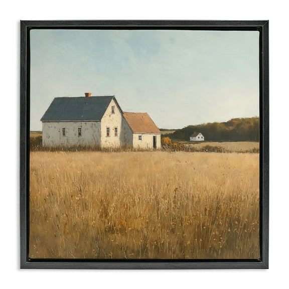 Stupell Industries Clear Sky over Barn Landscape & Nature Painting Black Floater Framed Canvas Art Print Wall Art, 18 x 18