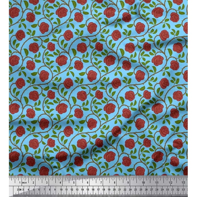 Soimoi Tissu en Coton Canard Feuilles & Roses Imprimé Floral Tissu au Mètre 56 Pouces de Large