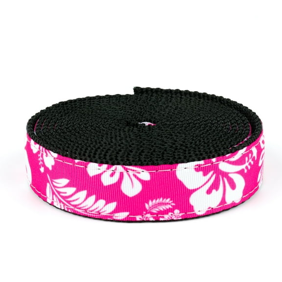 Country Brook Design® 3/4 inch Pink Hawaiian on Black Nylon Webbing, 50 Yards
