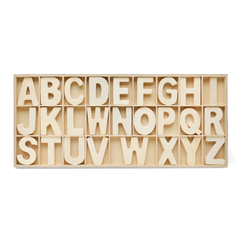 Alphabet Letters Tray, 3 Unfinished Wood Trays, Each with 104 Wooden