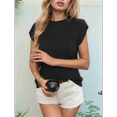 thumbnail image 6 of Womens Summer Mock Neck Cap Sleeve Loose Knit Pullover Tank Tops Black L, 6 of 9