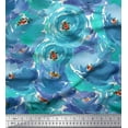 thumbnail image 1 of Soimoi Green Satin Silk Fabric Flower Watercolor Fabric Prints by Yard 42 Inch Wide, 1 of 3