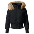 thumbnail image 4 of Purcolt Women's Cropped Puffer Jacket with Furry Hood Long Sleeve Full Zip Warm Winter Coats Casual Thick Outerwear, 4 of 8
