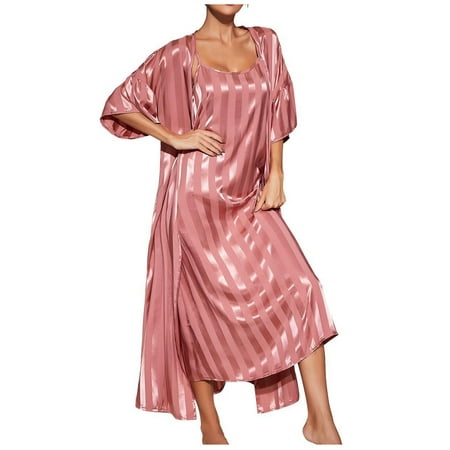 

Satin Robes Set Women s Silk Pajama Set with Nightgown 2 Piece Sleepwear Sexy Long Cami Nightwear Loungewear