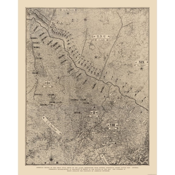 Historic War Map - Allied Forces Final Drive World War I - Reynold 1921 - 23 x 28.97 - Vintage Wall Art