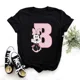thumbnail image 3 of Camiseta de algodón para niños de Disney Minnie Mouse, divertida camiseta con estampado de 26 letras mayúsculas de la A a la Z, camisetas góticas para niñas, camisetas kawaii de verano, 3 of 5