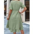 thumbnail image 4 of Deliqiba Women'S Short Sleeve Dresses High Waist Round Neck Solid Flounce Sleeve Ruffle Dress Bean Green S, 4 of 6