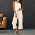 thumbnail image 4 of Zynoxe Two Piece Sets for Women Casual Drawstring Elastic Waist Capri Pants Round Neck Tank Tops Summer Loose Fit Plus Size Lounge Sets with Pockets Beige XL, 4 of 8