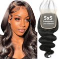 thumbnail image 1 of 5x5 Transparente HD Cierre de encaje Sólo Cuerpo Onda Cierre de Cabello Encaje Invisible 12A Brasileño Virgen Remy Cabello Humano Cierre Frontal Extensiones de Cabello Humano Pre Arrancado Natural N, 1 of 5
