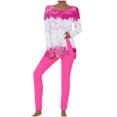 thumbnail image 2 of Puntoco Conjunto De Camiseta Y Pantalones Largos Con Cuello Redondo Y Manga Larga Con Estampado Informal Para Mujer, Color Rojo Rosa Xl, 2 of 5