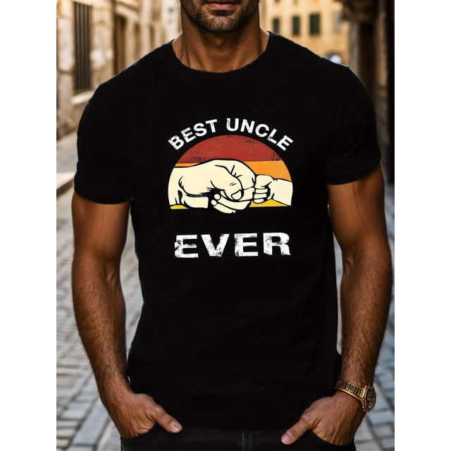 Best Uncle Ever" Men's Casual T-Shirt - Soft , Geometric Print, Round Neck, Machine Washable - Perfect for Summer & All Seasons