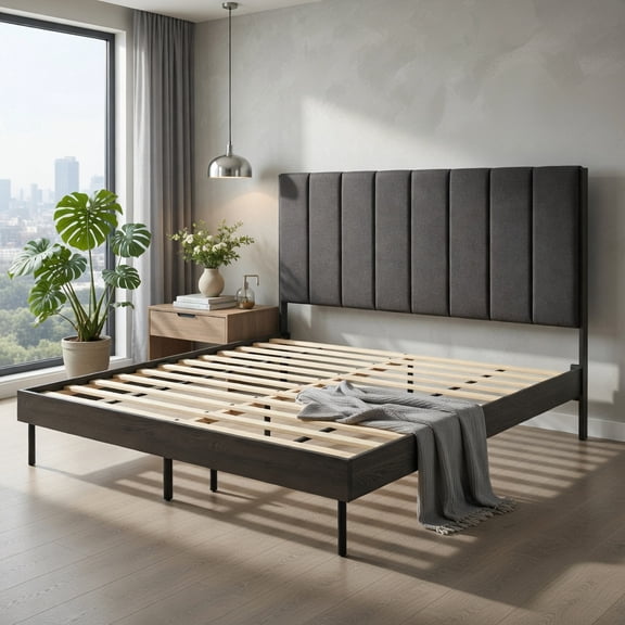 Kadyn Upholstered Platform Bed Frame with Tufted Headboard / No Box Spring Needed / Mattress Foundation / Easy Assembly, Queen