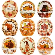 ZEN 450pcs Thanksgiving Cupcake Liners - Turkey, Maple Leaf, Gnome Baking Cups, Fall Muffin Wrappers for Party Candy Cake Decorations Supplies (9 Designs)