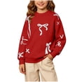 thumbnail image 2 of Lutiedan Christmas Bow Sweater for Girls Cute Crew Neck Knit Sweater Kids Long Sleeve Holiday Pullover Size 5-16,Red, 2 of 8
