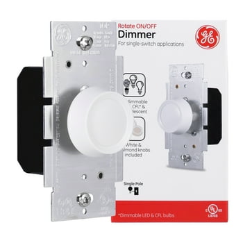 GE Single Pole Dimmer Knobs, Rotate On/Off, White and Light Almond