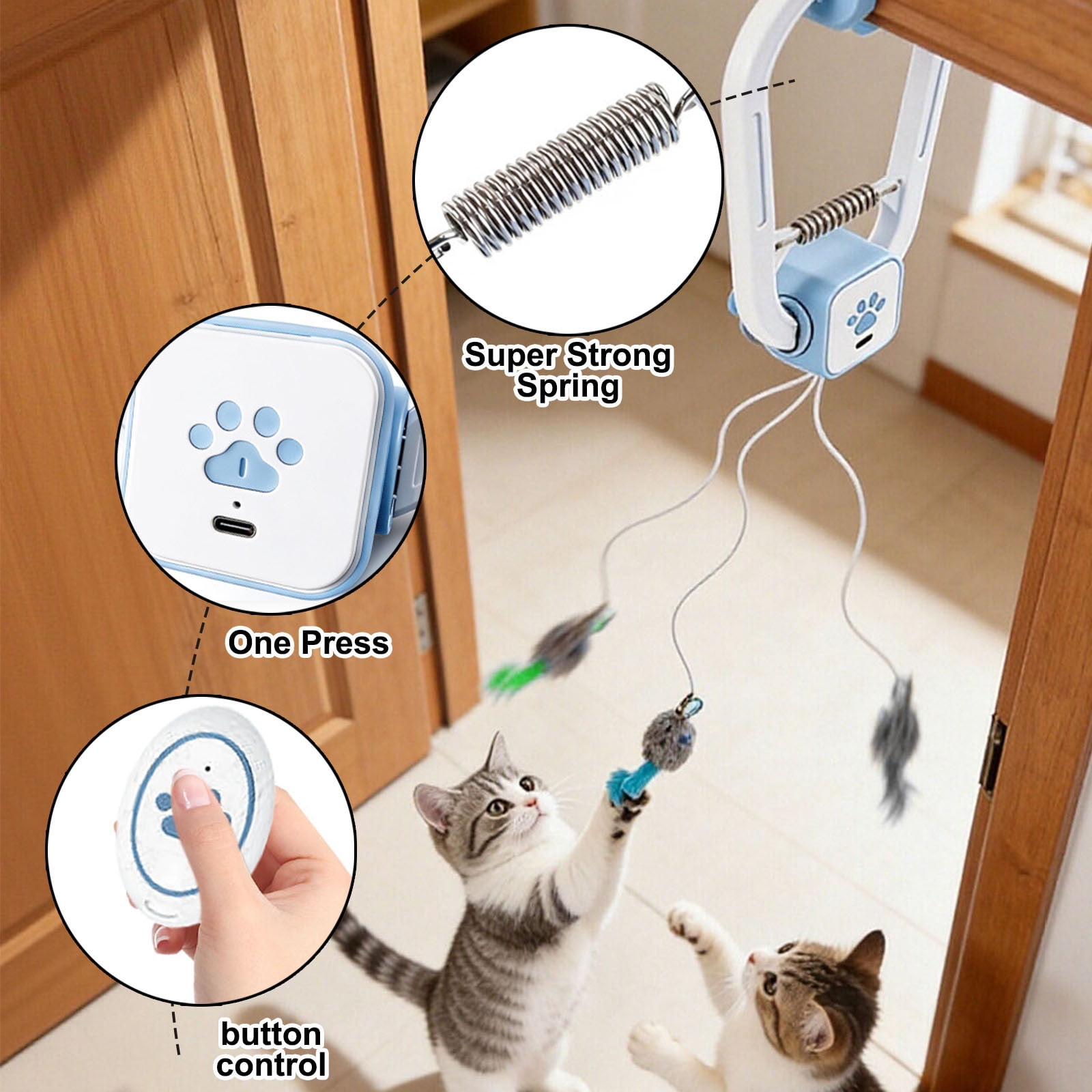 Automatic Door-Mounted Cat Teaser with Remote Control - Interactive Hanging Cat Toy for Indoor Cats to Play Alone or with Owner