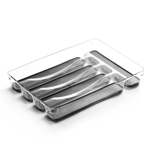 BINO Plastic 9” x 13” x 1.75” 5-Compartment Silverware Organizer, Kitchen Drawer Organizer, Gray