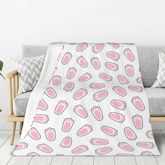 Hirioo Easter bunny footprint for Flannel Blanket, Cozy and Warm Throw for Bed or Couch ,Perfect for All Seasons-40"x30"