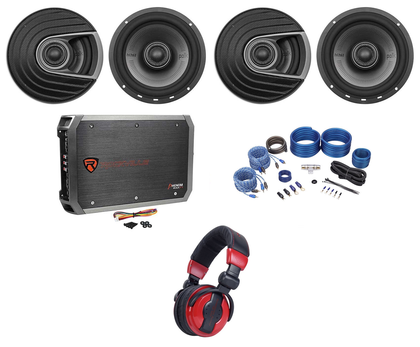 (4) Polk Audio MM652 6.5” 1200w Car Audio Speakers+Amplifier+Wires