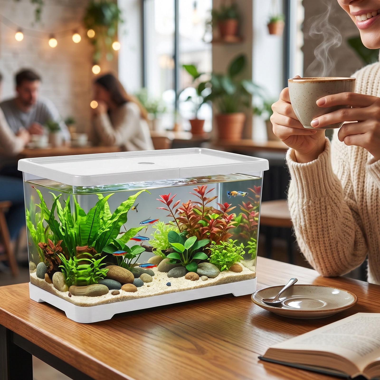 Austok PC Rectangular Fish Tank Aquarium for Fish Reptile Succulent Flower Centerpiece Shatterproof with Clear Clarity for Home Office Desktop Decor