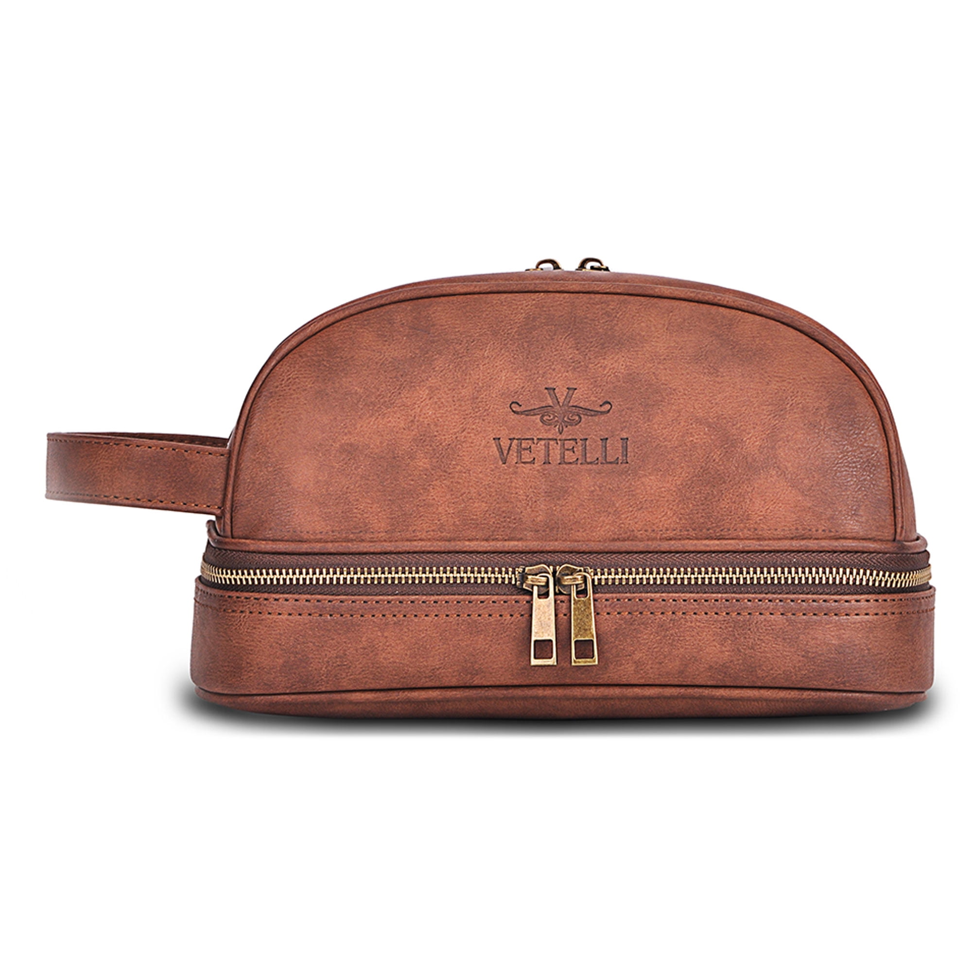 Vetell Classic Leather Travel Toiletry Bag and Dopp Kit with 2 Compartments
