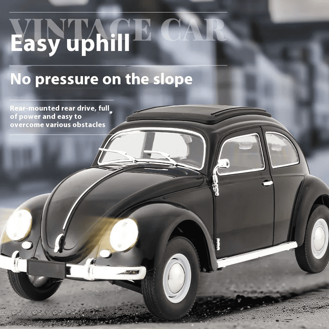 1:16 Retro RC Drift Car Toy, D62MINI Beetle-Style Flat-Running Remote Control Car with LED Lights, Rear-Wheel Drive, 130 Motor & 3.7V Battery for Adults