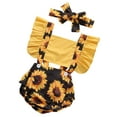 thumbnail image 3 of 0-24M Bébé Nouveau-Né Filles Tournesol Patchwork Volantée Manches Combinaison Bandeau 2Pcs Ensemble, 3 of 4