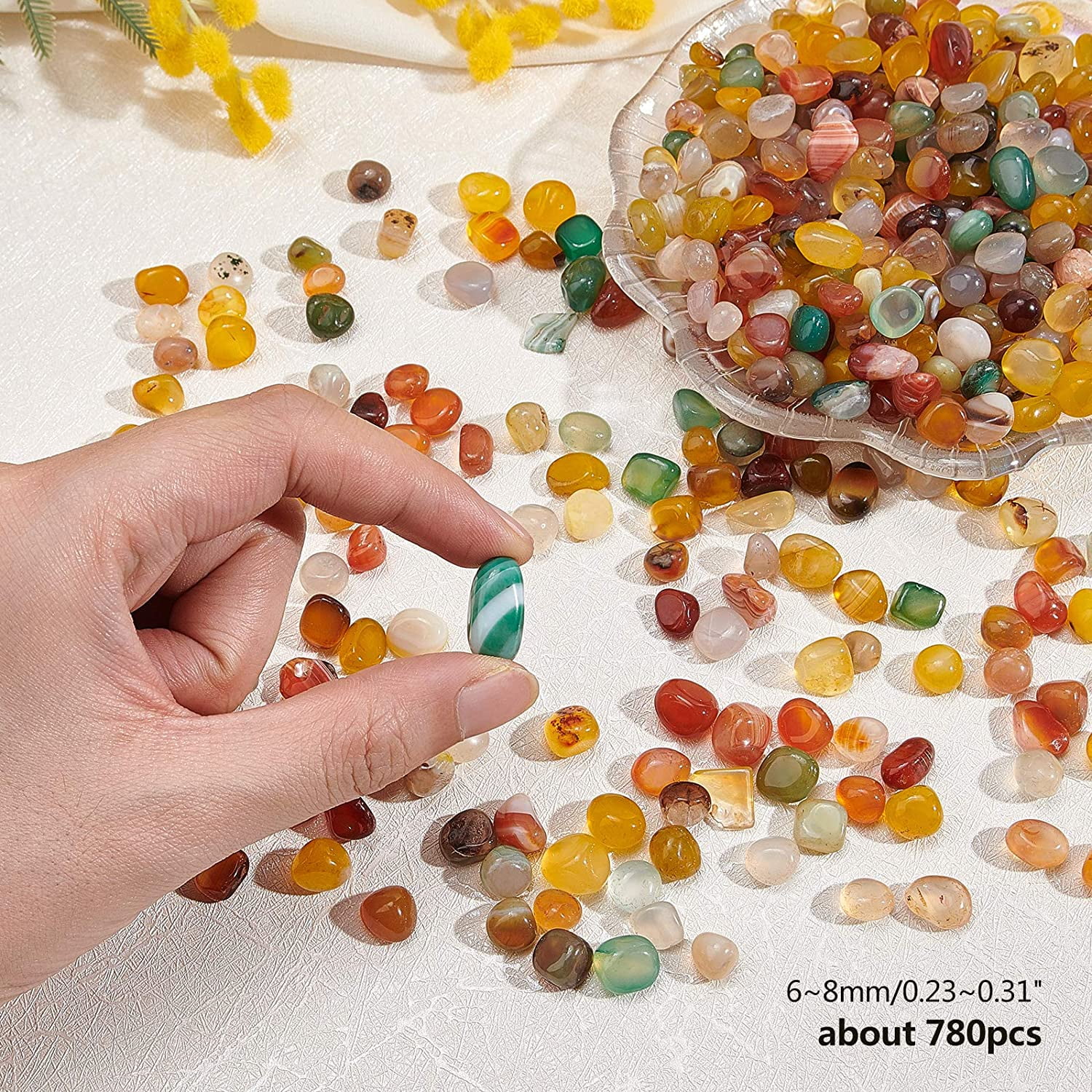 1set 780pcs Tumbled Stone Beads Mixed Agate Stone Undrilled Natural Pebbles Crushed Gemstone for Succulents Bedding Vase Filler Fish Tank Decoration