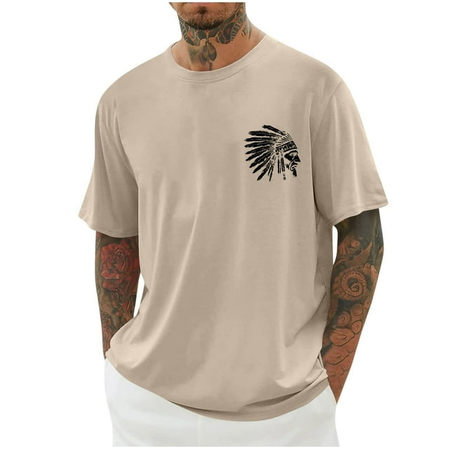 Camisetas de Manga Larga de los Hombres de Algodón Impresión Cuello Redondo Blusas de Moda Casual, Poliéster Spandex
