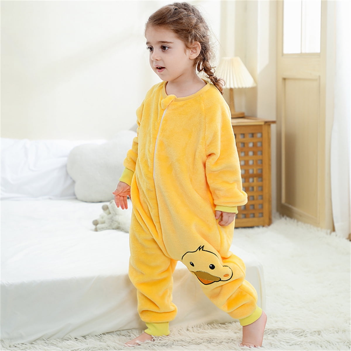 WIBACKER 6M-6Y Baby Warm Flannel Sleeping Bag, Infant Sleepsuit, Kids Toddler Boys Girls Long Sleeve Double Zipper Wearable Sleep Sack - Duck