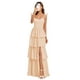 thumbnail image 1 of Vestido de dama de honor, largo, de gasa, fruncido, escalonado, rosa melocotón, 1 of 6