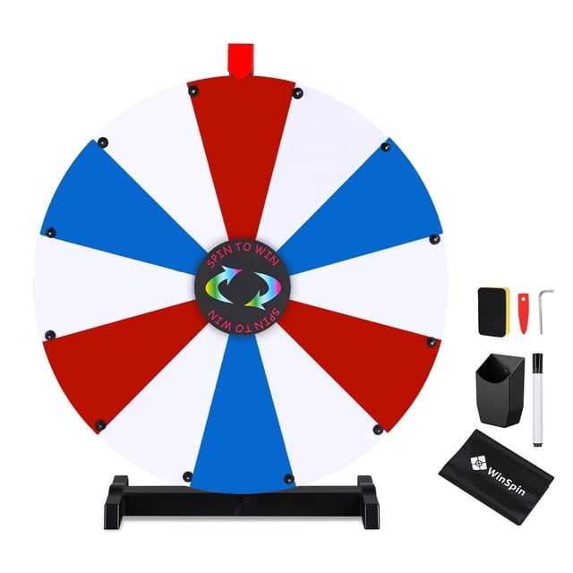WinSpin Roue de Prix d'Exposition 24 Pouces Bleu & Rouge & Blanc Bricolage de Table 12 Emplacements Modulaire Roue Tournante Personnalisée Pop-Up Salon Professionnel