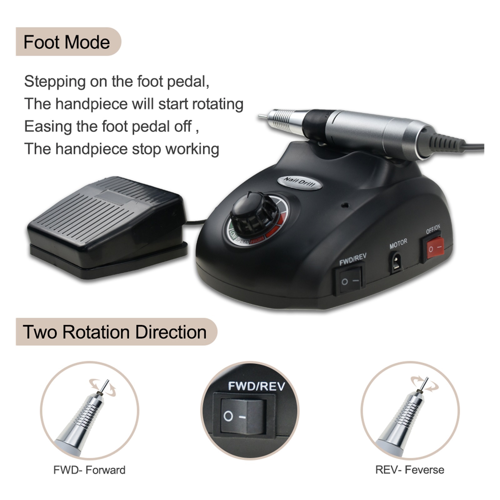 35000RPM Nail Polish Drill Machine, Manicure Electronic Nail File Drill Manicure Pedicure Kit, Nail Art Equipment ,Low Noise
