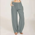 thumbnail image 2 of WULMLEO Linen Pants Women Spring Summer Dressy Casual High Waisted Drawstring Pant Cotton Straight Leg Lounge Trousers Gray L, 2 of 6