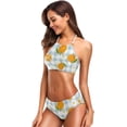 thumbnail image 3 of Dreamtimes Orange Fruit Daisy Plaid Swimsuits Padded Bikini Sets Sexy Swimwear for Women, Small, 3 of 7