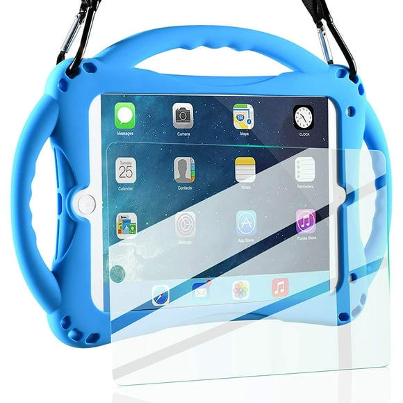 iPad Mini Case Kids Shockproof Handle Stand Cover&(Tempered Glass Screen Protector) for iPad Mini, Mini 2, Mini 3 and iPad Mini Retina Models (Blue) Blue