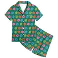 thumbnail image 5 of Teen Satin Pajamas Kids Flower Printed Button Down Tops With Shorts 2PCS Summer Girls' Fashion Pajamas Set Kids Pajamas Girls 10-12, 5 of 5