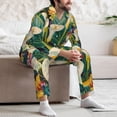 thumbnail image 7 of Fuzoiu Tropical Floral Jungle Print Men's Long-Sleeved Pajama,Lounge Button Down Nightwear,Mens Notch Collar Pajama Set -Large, 7 of 7