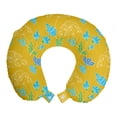 thumbnail image 1 of Botanical Travel Pillow Neck Rest, Earth Tones Meadow Leaf Branches Dandelion Flower Petals Pattern, Memory Foam Traveling Accessory Airplane and Car, 12", Pale Coffee Blue and Green, by Ambesonne, 1 of 2