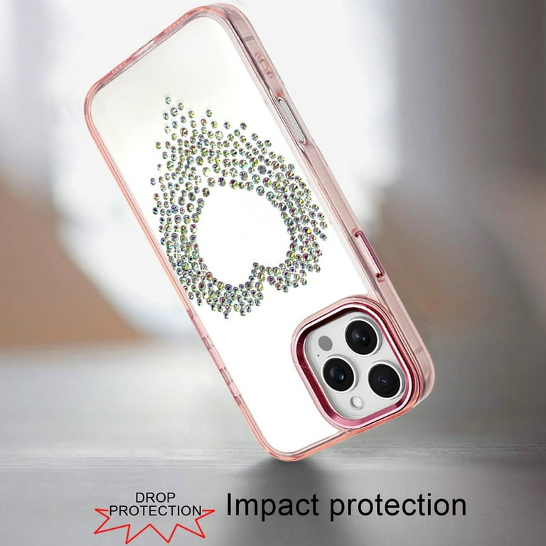 For iPhone 16 Pro Max 6.9 Angel Hearts Bling Shimmer Colorful Glitter Chrome  Edged Hybrid Case - Rose Gold - Walmart.com