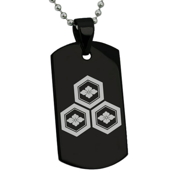 Stainless Steel Asai Samurai Crest Engraved Dog Tag Pendant Necklace