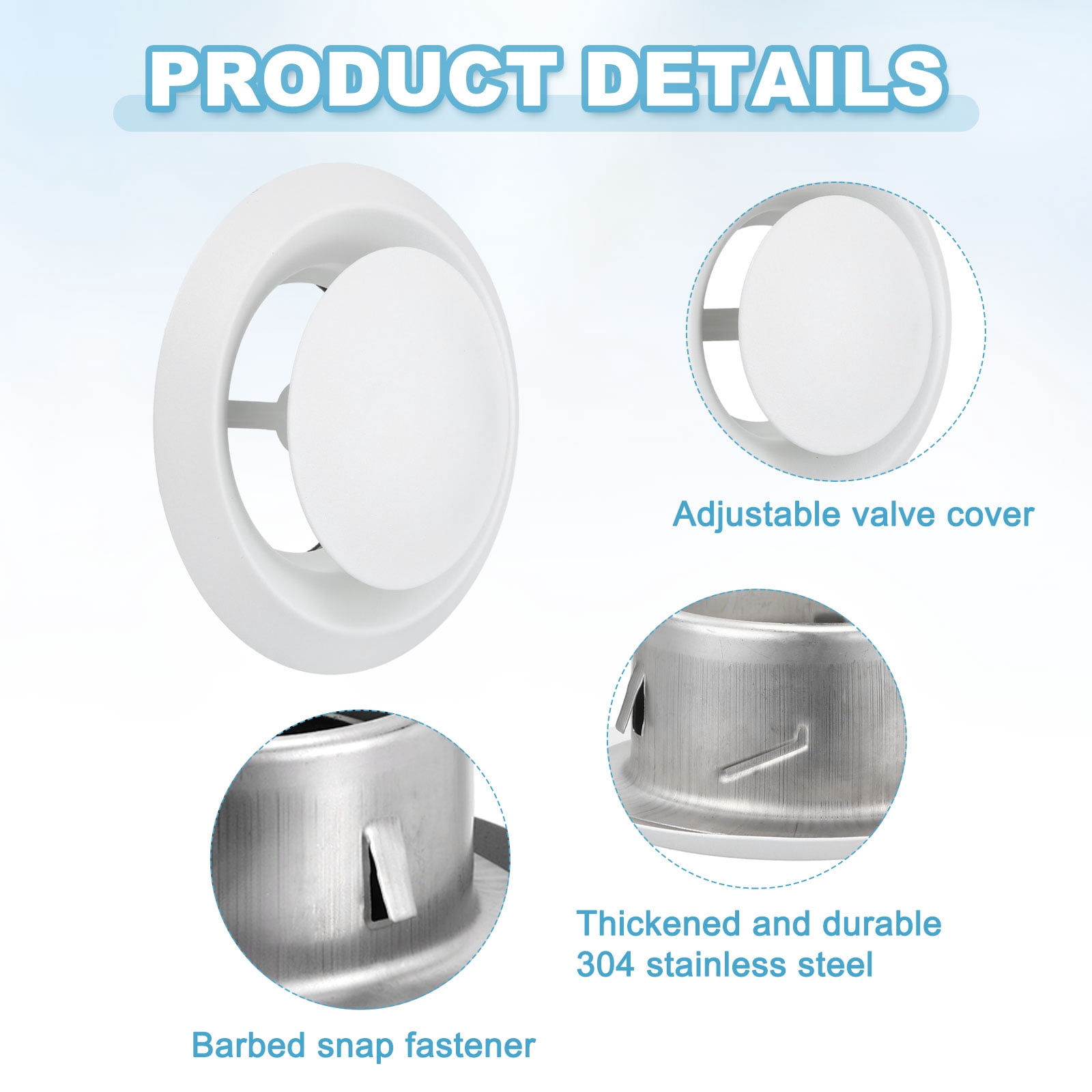 Uxcell 2Set 6 Inch Round Ceiling Diffuser, 304 Stainless Steel Adjustable Wall Air Vent Diffuser Vent Duct Cover Exhaust Supply for Kitchen Bathroom Garage, White