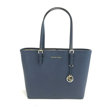 NEW WOMENS MICHAEL KORS JET SET TRAVEL MD NAVY LEATHER CARRYALL TOTE