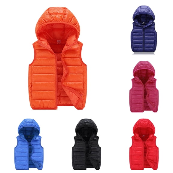TBWNWG Toddler Boys Girls Sleeveless Winter Solid Coat Hooded Vest Outerwear Outfit Casual Warm Jacket for Child Kids