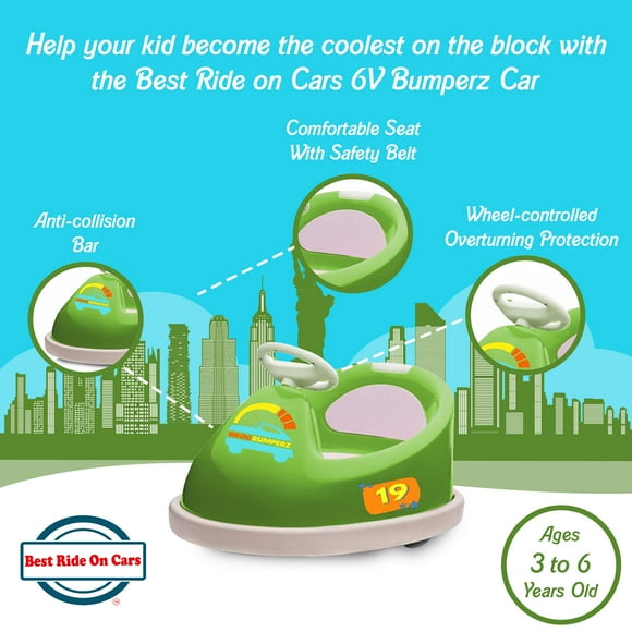 Best Ride On Cars Bumperz 6 Volt Kids Battery Powered Bumper Car, Green
