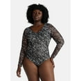 thumbnail image 2 of Terra & Sky Women's Plus V Neck Mesh Bodysuit with Long Sleeves, Sizes 0X-5X, 2 of 5