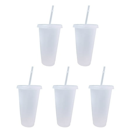 

5Pcs 500ml/700ml Water Cup Food Grade Anti-deform PP Water Straw Cup with Lid for Home